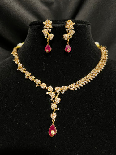 Matte Gold Finish Necklace - Pink
