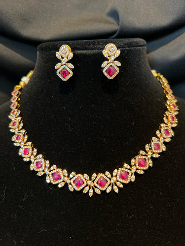 Pink - Matte Gold Finish Necklace